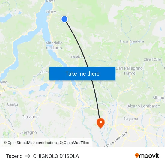 Taceno to CHIGNOLO D' ISOLA map