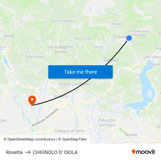 Rovetta to CHIGNOLO D' ISOLA map