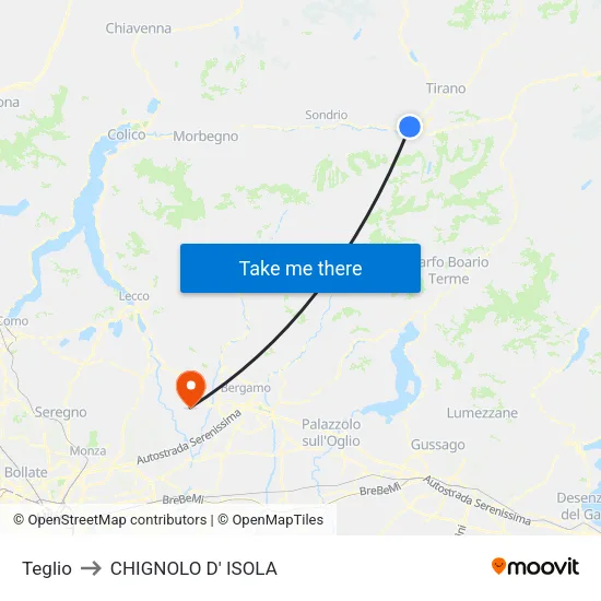Teglio to CHIGNOLO D' ISOLA map
