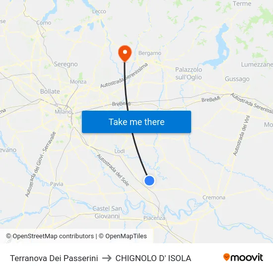 Terranova Dei Passerini to CHIGNOLO D' ISOLA map