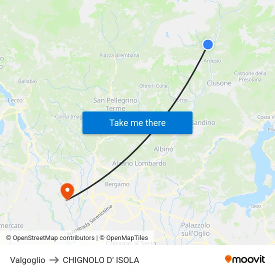 Valgoglio to CHIGNOLO D' ISOLA map
