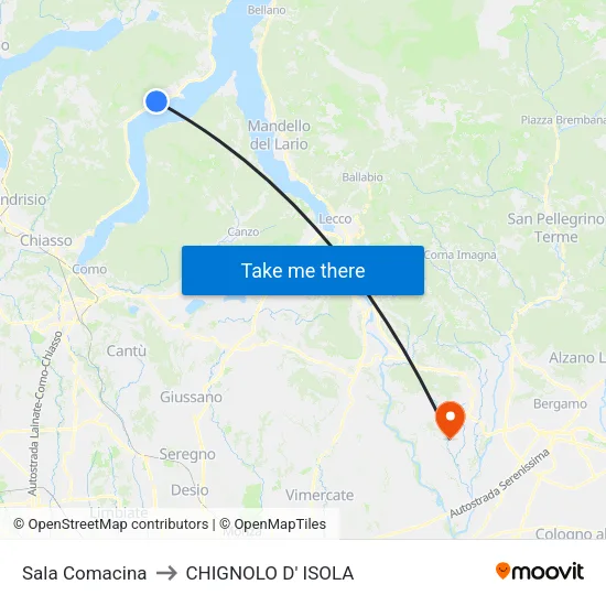 Sala Comacina to CHIGNOLO D' ISOLA map