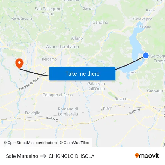 Sale Marasino to CHIGNOLO D' ISOLA map