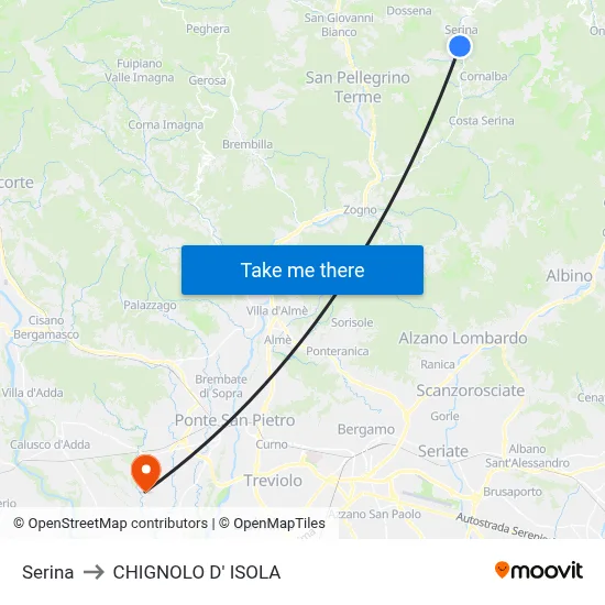 Serina to CHIGNOLO D' ISOLA map