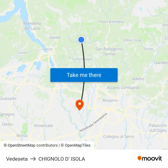 Vedeseta to Chignolo D' Isola map