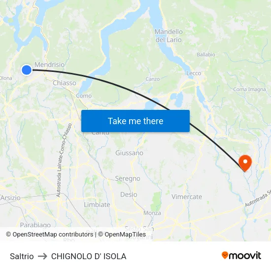 Saltrio to CHIGNOLO D' ISOLA map