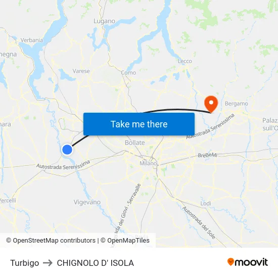 Turbigo to CHIGNOLO D' ISOLA map