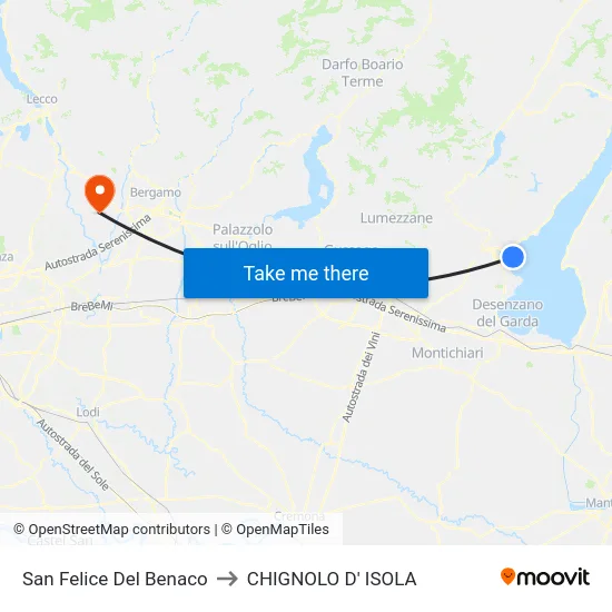 San Felice Del Benaco to CHIGNOLO D' ISOLA map