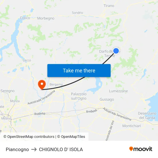 Piancogno to CHIGNOLO D' ISOLA map