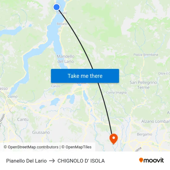 Pianello Del Lario to CHIGNOLO D' ISOLA map