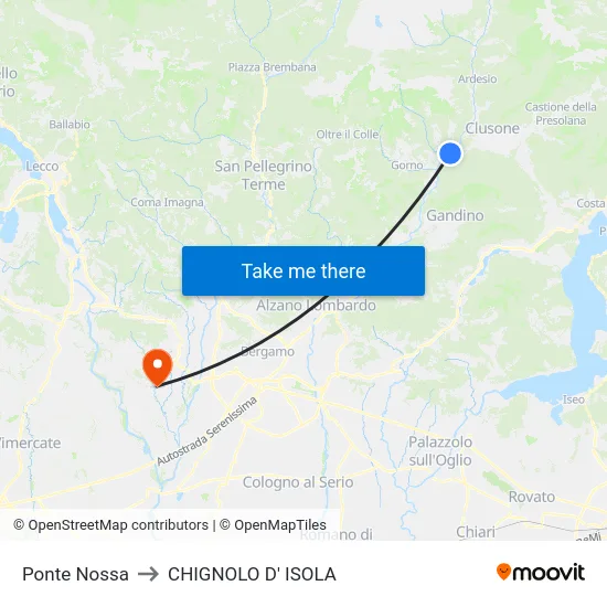 Ponte Nossa to CHIGNOLO D' ISOLA map