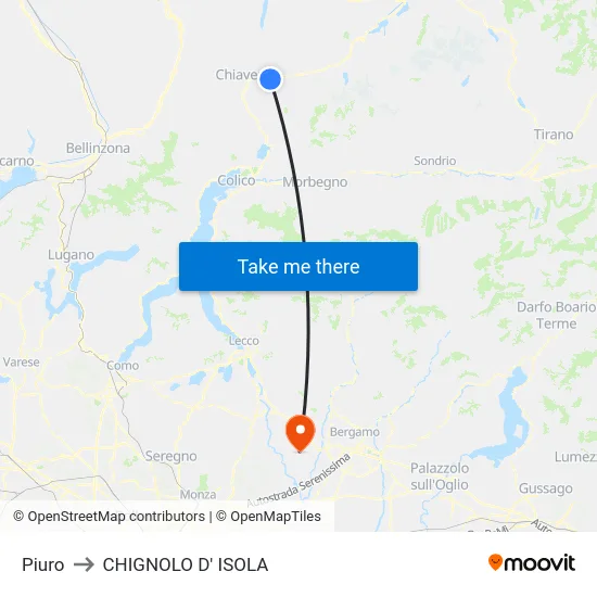 Piuro to CHIGNOLO D' ISOLA map