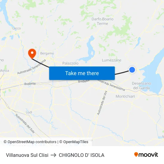 Villanuova Sul Clisi to CHIGNOLO D' ISOLA map