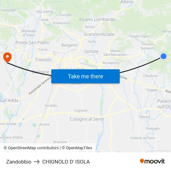Zandobbio to CHIGNOLO D' ISOLA map