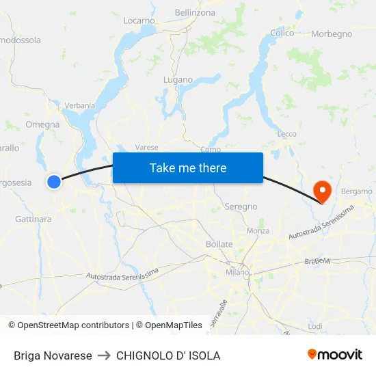 Briga Novarese to CHIGNOLO D' ISOLA map