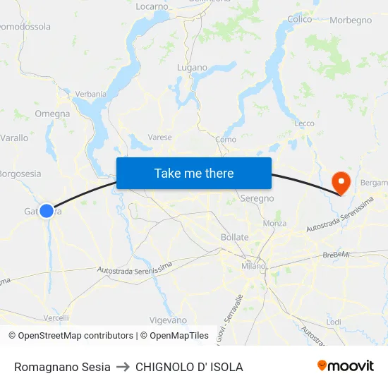 Romagnano Sesia to CHIGNOLO D' ISOLA map