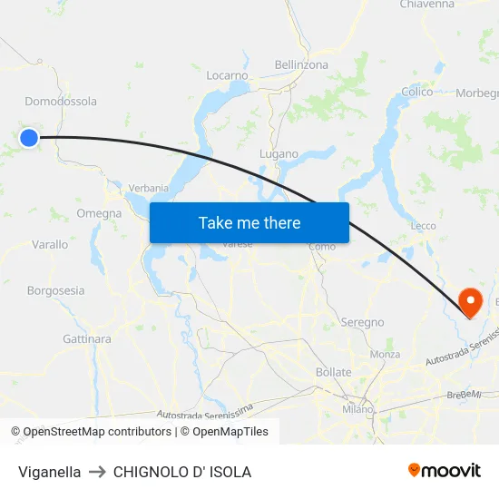 Viganella to CHIGNOLO D' ISOLA map
