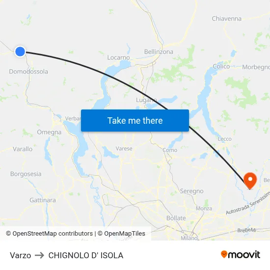 Varzo to Chignolo D' Isola map