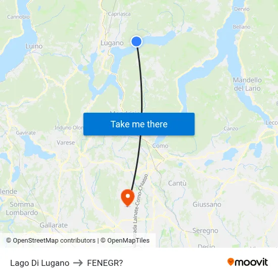 Lake of Lugano to Fenegro map
