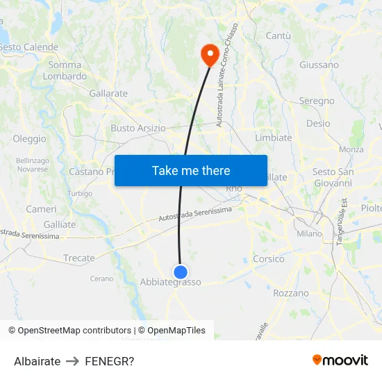 Albairate to Fenegro map