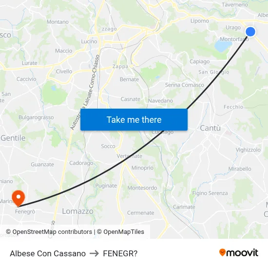 Albese con Cassano to Fenegro map