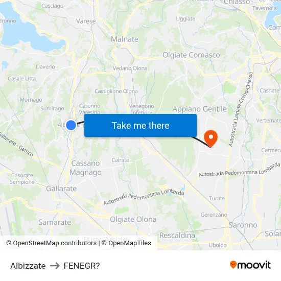 Albizzate to Fenegro map