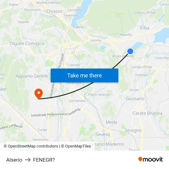 Alserio to Fenegro map
