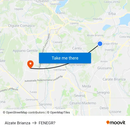 Alzate Brianza to Fenegro map