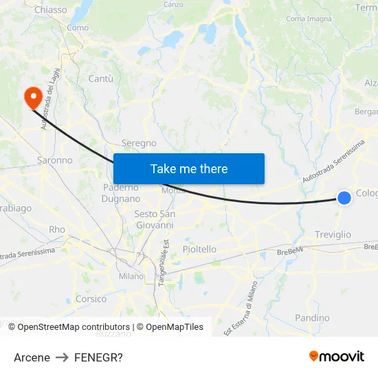 Arcene to Fenegro map