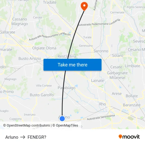 Arluno to Fenegro map