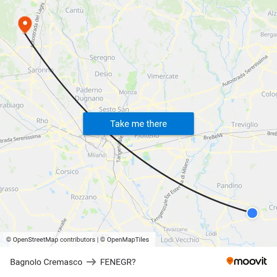 Bagnolo Cremasco to Fenegro map
