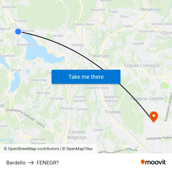 Bardello to Fenegro map