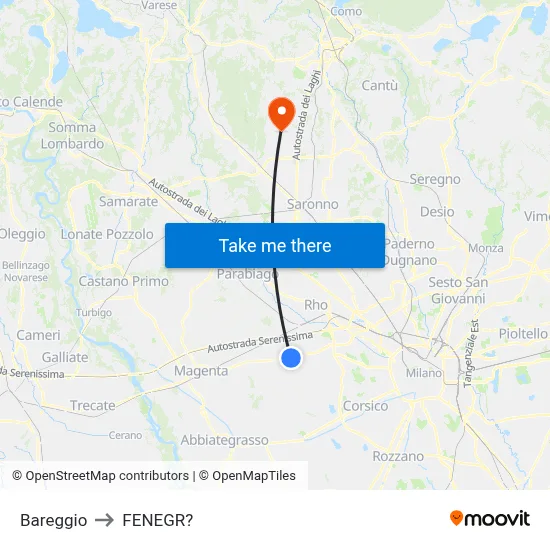 Bareggio to Fenegro map