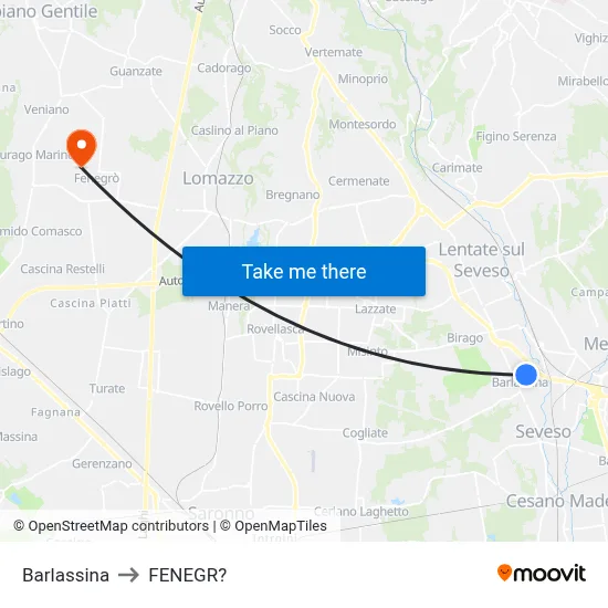 Barlassina to Fenegro map