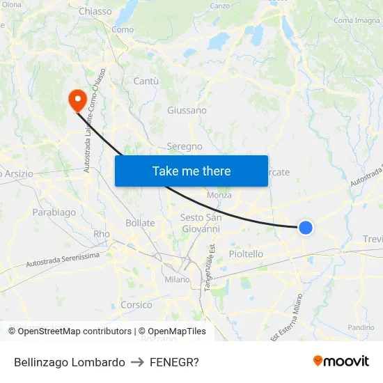 Bellinzago Lombardo to Fenegro map