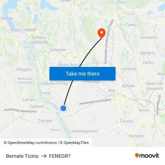 Bernate Ticino to Fenegro map