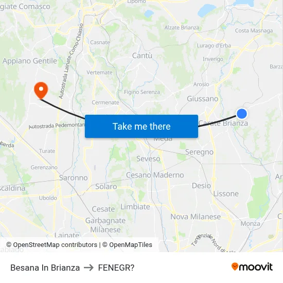 Besana in Brianza to Fenegro map