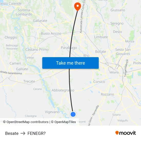 Besate to Fenegro map