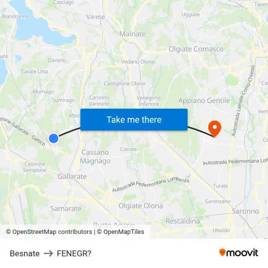 Besnate to Fenegro map