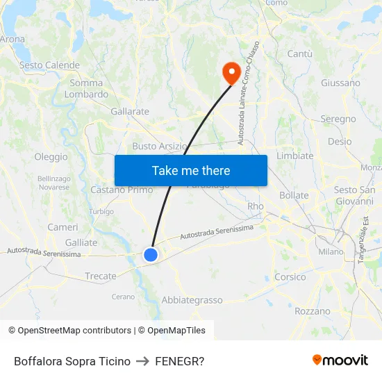 Boffalora Sopra Ticino to Fenegro map