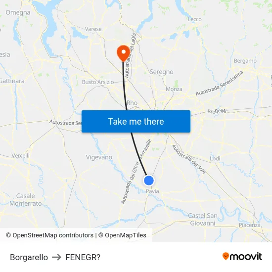 Borgarello to Fenegro map