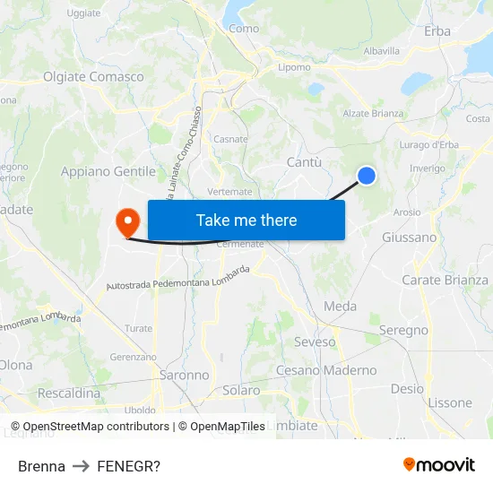 Brenna to Fenegro map