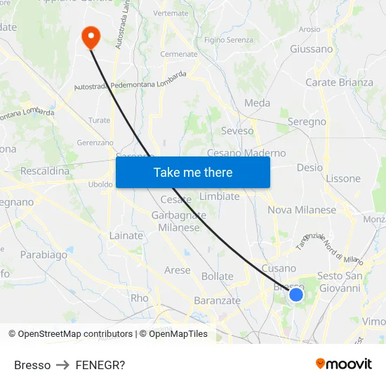 Bresso to Fenegro map