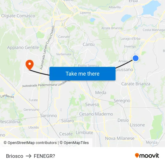 Briosco to Fenegro map
