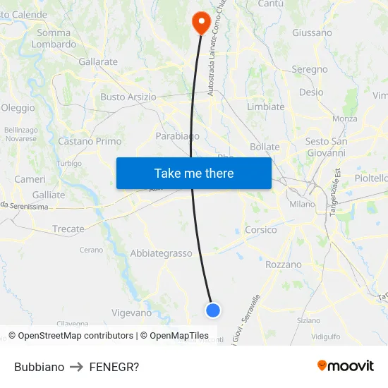 Bubbiano to Fenegro map