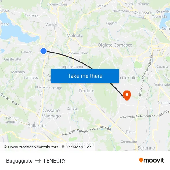 Buguggiate to Fenegro map