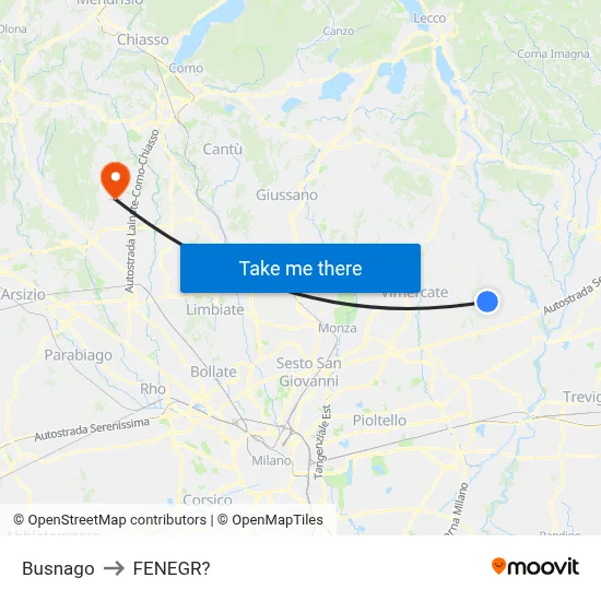 Busnago to Fenegro map