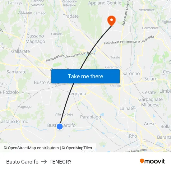 Busto Garolfo to Fenegro map