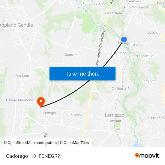 Cadorago to Fenegro map
