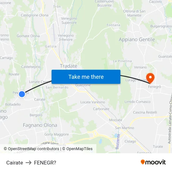 Cairate to Fenegro map